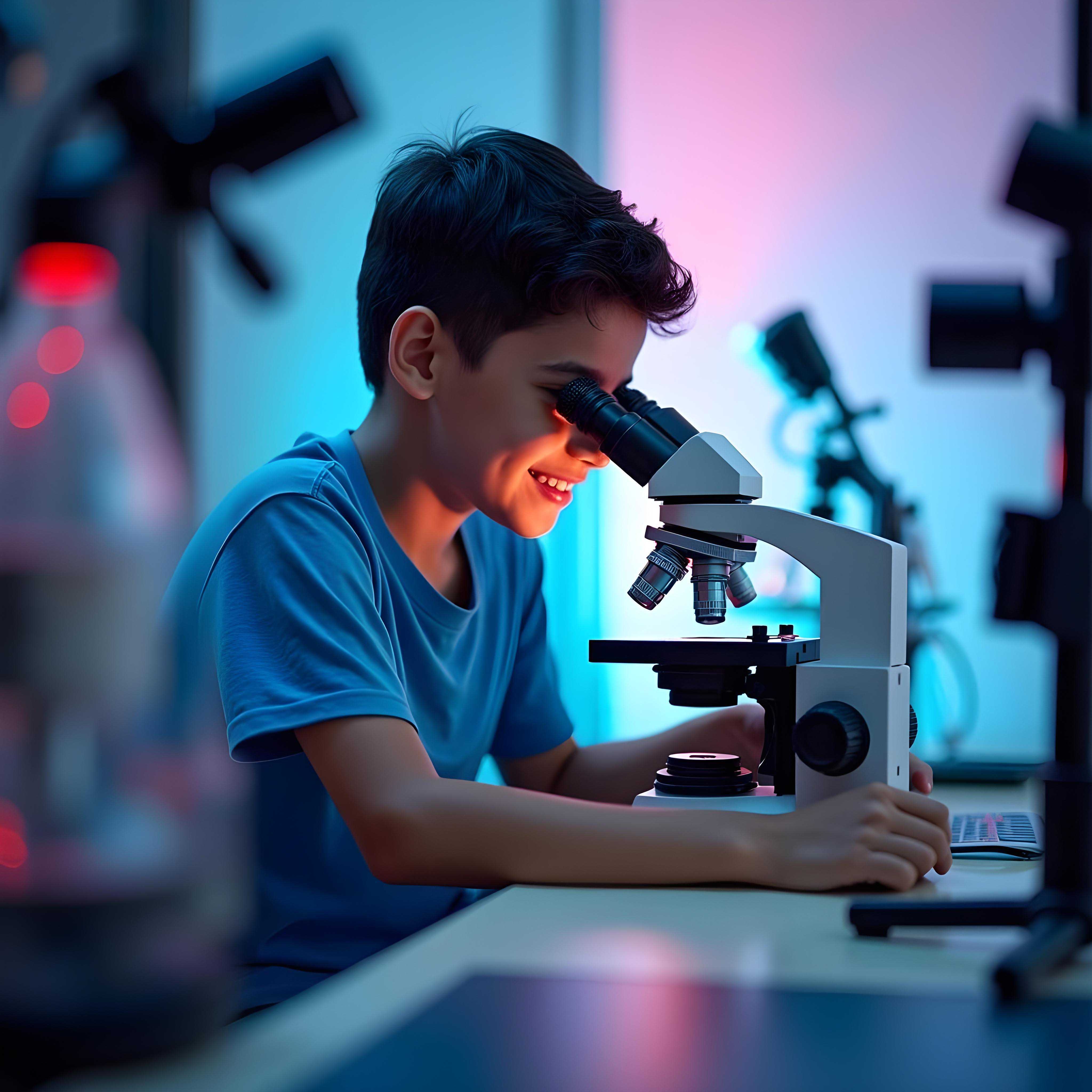 Student exploring science through a laboratory microscope